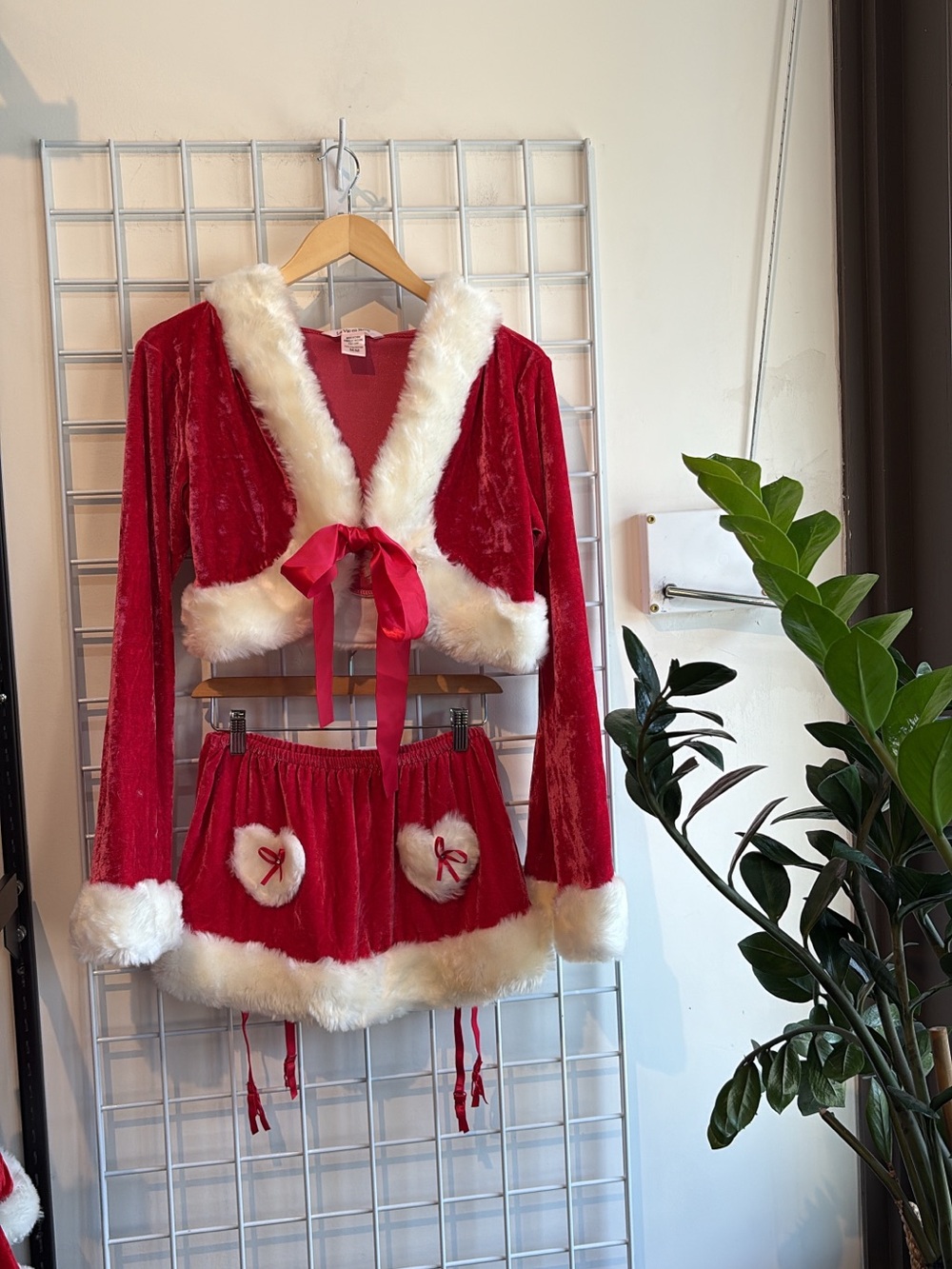 La Vie En Rose Red and White Faux-Fur Trim Velvet Santa Set